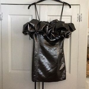 NWOT Zara Silver metallic Ruffle Mini Dress